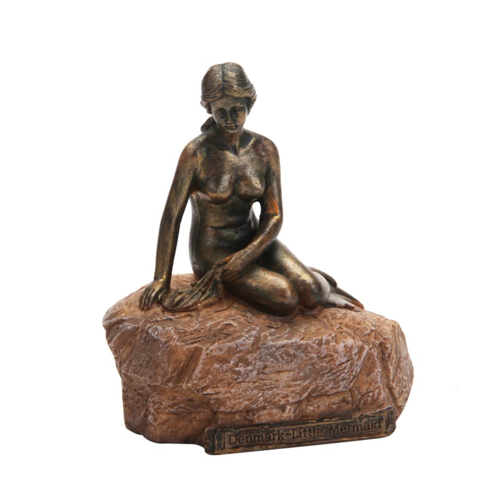 MOCIUN Escultura de bronce de imitación de sirena danesa pintada creativa para el hogar, estatua de resina de sirena, decoración de sala de estar