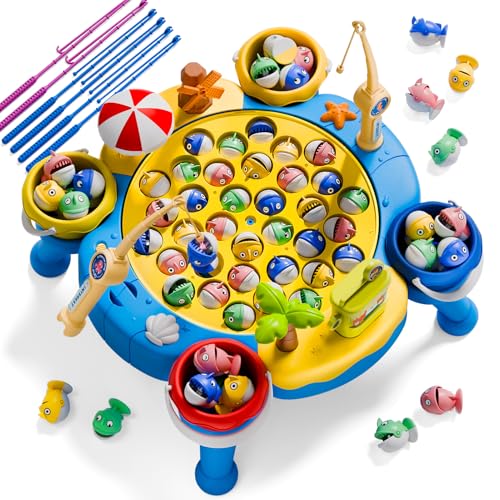 ORANGE OCEAN 70 PCS Magnetic Fishing Table Game for Kids Boys Toddlers Ages 3-5 4-6, Magnetic Fishing Toys with 360 Rotation & Sound, Birthday Toys Gifts for 3 4 5 6 Year Old Boys Kids, 1-8 Player...