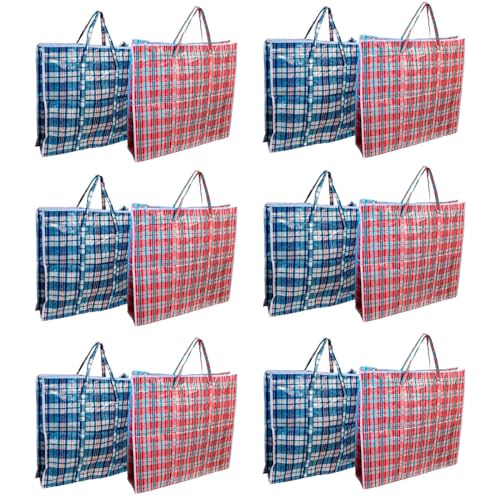 AC   Pack de 12 Bolsas plásticas de Rafia   Incluyen Cremallera y Asas   Reutilizables, mudanzas, Almacenamiento de Ropa, Mantas   70 x 60 x 20 cm   Color Aleatorio