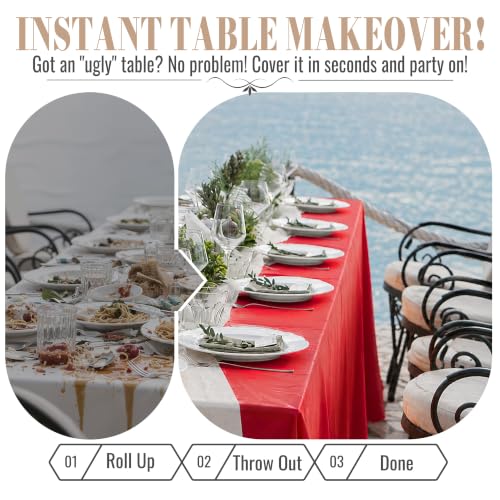 Image of Disposable Tablecloth Roll, 54In x 300Ft Red Plastic Table Cloth Disposable