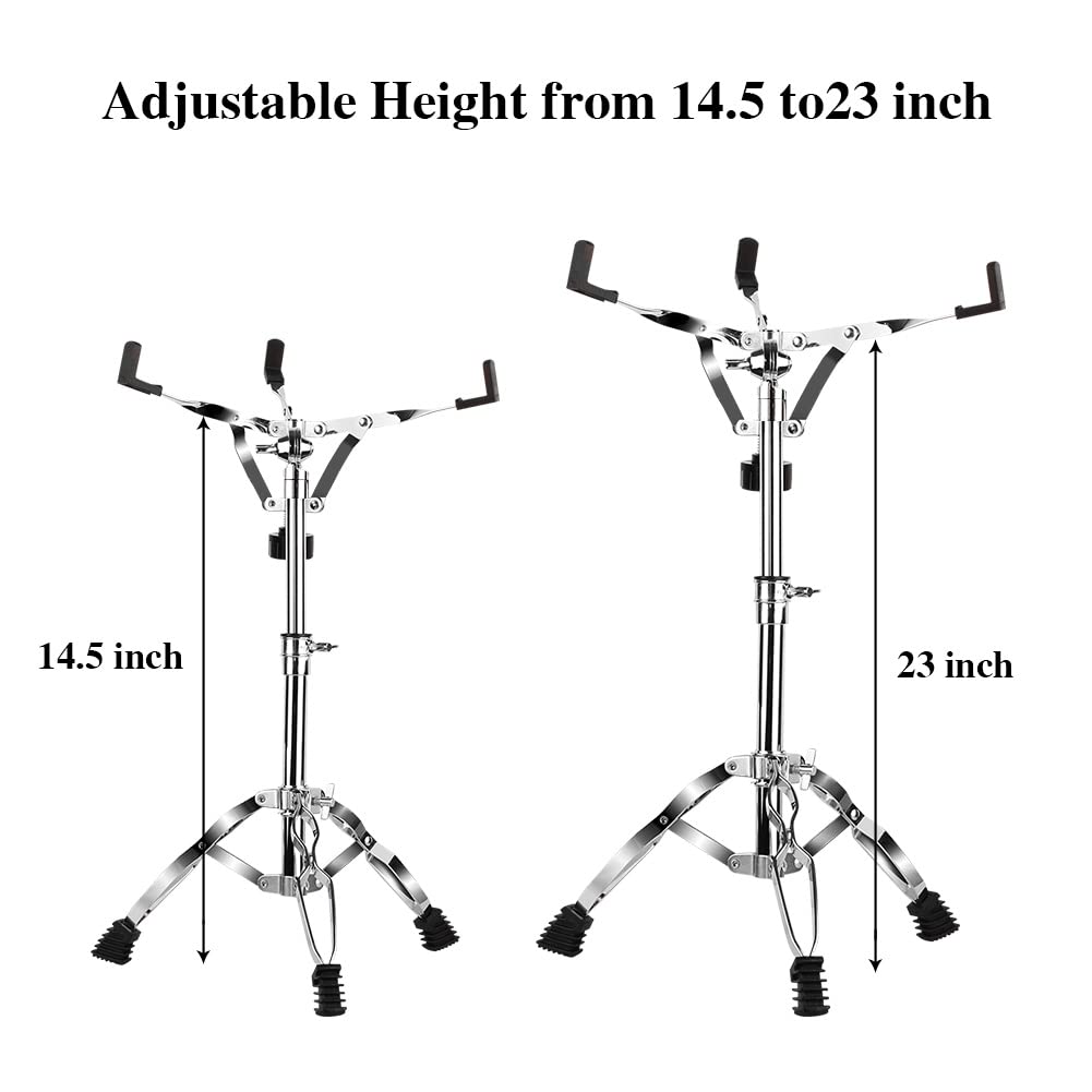 Support de caisse claire avec support de baguettes, trépied à double renfort pour caisse claire de 25,4 à 35,6 cm, léger, pour débutants, hauteur réglable de 36,8 à 58,4 cm