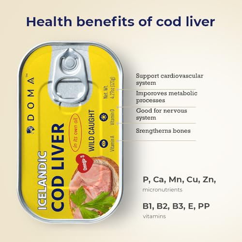 DOMA Icelandic Cod Liver in Oil – Wild-Caught, Rich in Omega-3 & Vitamin D, Ready to Eat, Premium Quality Canned Fish 4.27oz (121gr) 12 Cans - Thumbnail 4