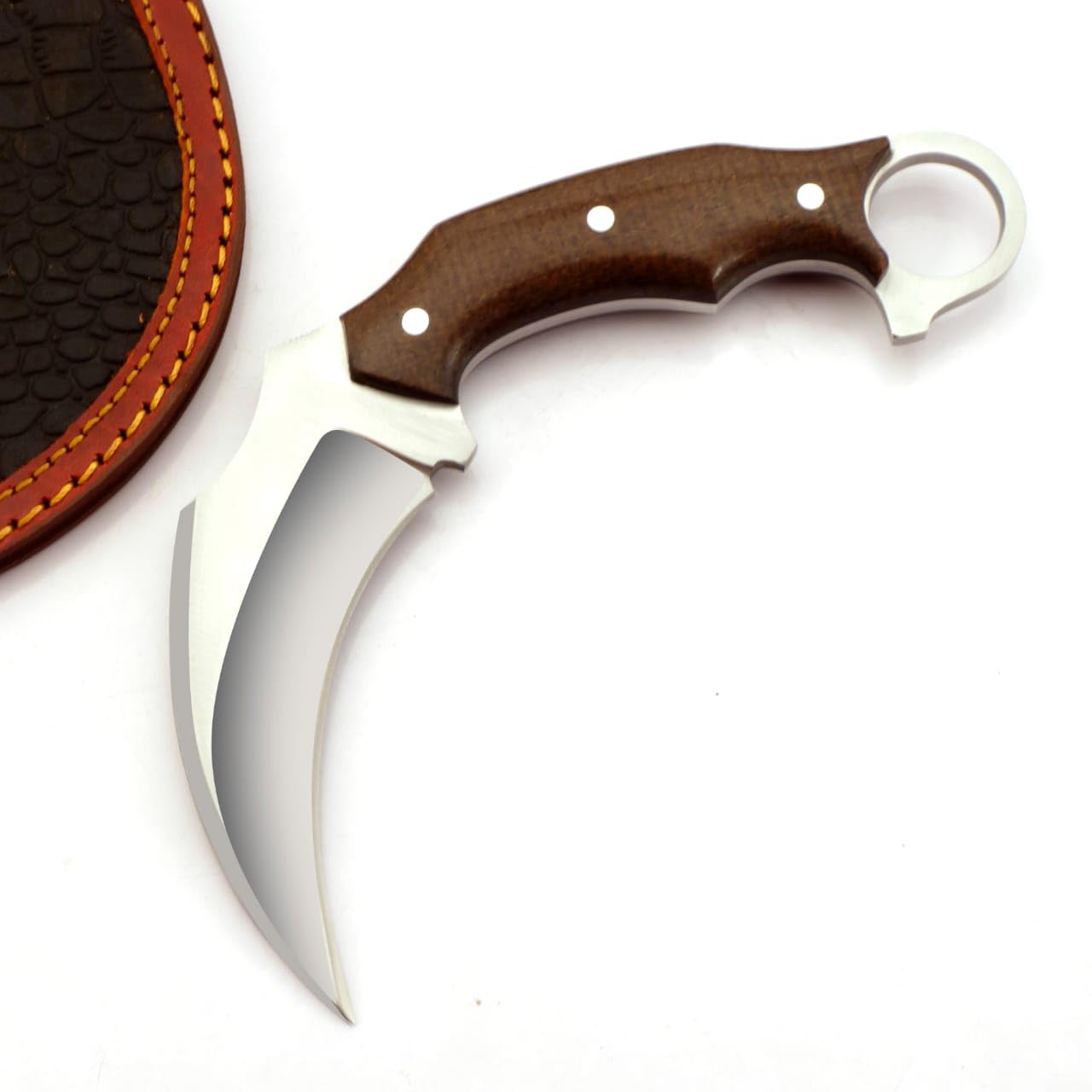 Warivo Karambit Knife - Fixed Blade with Sheath - Claw Knife wood Handle Sharp Blade - Camping Knives - Karambits for Men and Women With Brown Micarta - Best for Hiking Survival Hunting Fishing
