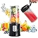 Mini Blender Portable 2 en 1 Juicer Cup sans BPA avec 320+350ml pour Sport et Voyage, 6 Lames Blender Smoothie et Milk-Shake. Parfait Noël Cadeau Femme Homme (Noir)
