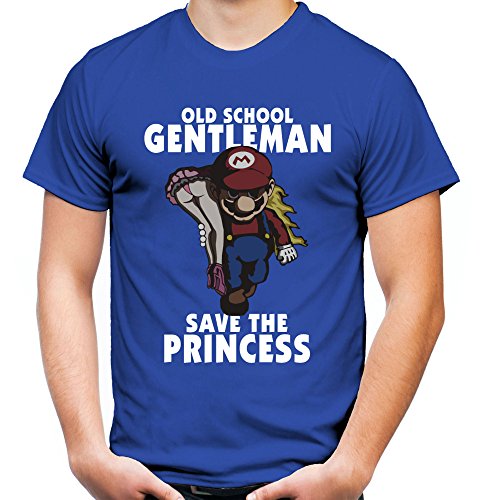 Mario Gentleman Männer und Herren T-Shirt | SNES Luigi Arcade ||| (L Blau)