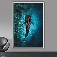 Framed Canvas Wall Art Fish Bedroom Colorful Jellyfish Marine Life Multicolor Neon Photography Tropical - 16x24 inches