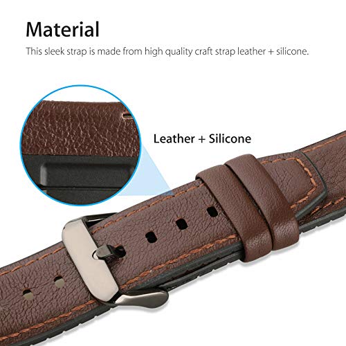 OBOE 22mm Smart Watch Genuine Leather Plus Silicone Band Strap brown - Image 5
