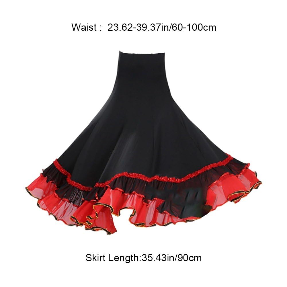 Falda Flamenca Clásica Española con Vuelo Grande, Faldas Españolas con Volantes, Falda De Actuación, Falda De Práctica De Salón, Falda De Danza del Vientre para Mujer