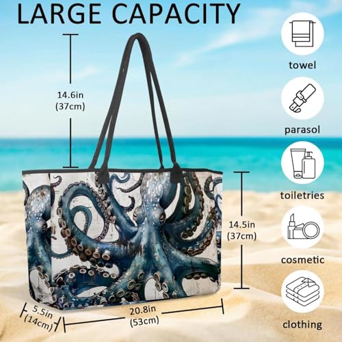 Large Beach Bag for Women, Vintage Map Bee Pattern Travel Tote with Pockets Waterproof Shoulder Handbag4