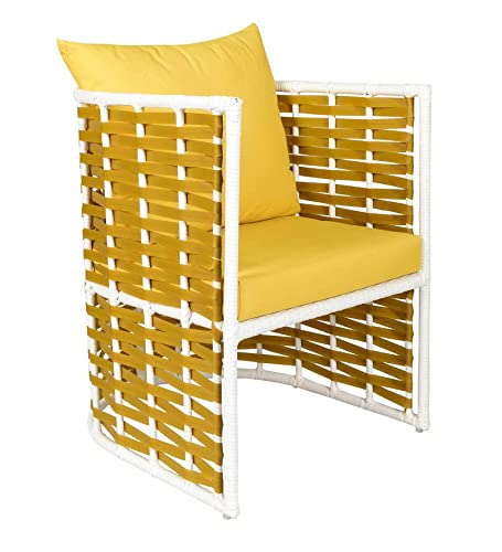 Image of LOCCUS 4-Piece Indoor /Outdoor Rope Woven Patio Conversation Set, Modern Sofa with Powder-Coated Iron Frame & Waterproof Cushions for Balcony, Backyard, Living Room, Garden (Yellow)
