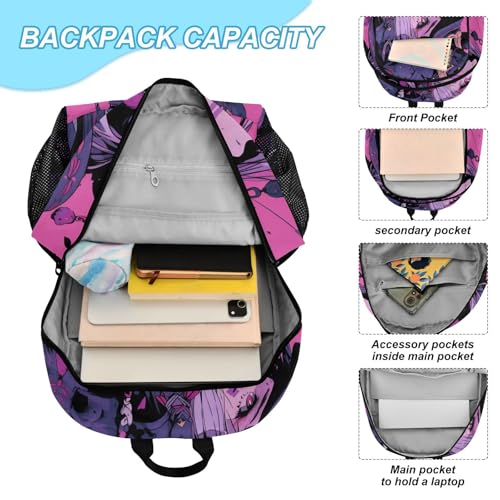 Travel Backpack Lunch Bag Set for Hiking Picnic, Backpacks with Insulated Lunch Box Anime Samurai Japanese Print4