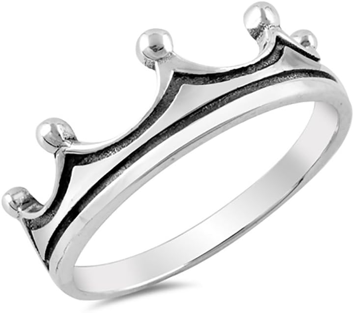 Blue Apple Co. Crown Ring Band 925 Sterling Silver King Queen Crown