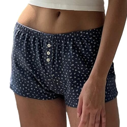 Image of Womens Y2K Pajama Shorts Low Waist Striped Floral Lounge Boxers Pj Bottoms Comfy Sleep Shorts