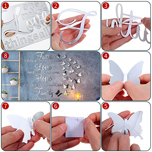3D Acrylic Mirror Wall Decor Stickers Removable Butterfly Mirror Wall Stickers Diy Faith Makes All Things Possible For Home Office School Teen Dorm Room Mirror Wall Decoration (Silver) #TOP4