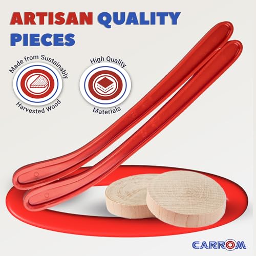 Image of Carrom Champion Nok Hockey Game Equipment Set - Includes 2 Sticks and 2 Wood Pucks - Extra Accessories for Board Games for Adults & Children