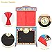 CHIUHEI Deluxe Wooden Puppet Theater with Curtains, Blackboard and Clock, Double-Sided Play Store 3-8Y & Kid Puppet Show Theater with 2 Hand Puppets and 4 Finger Puppets for Toddlers 3+