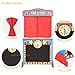 CHIUHEI Deluxe Wooden Puppet Theater with Curtains, Blackboard and Clock, Double-Sided Play Store 3-8Y & Kid Puppet Show Theater with 2 Hand Puppets and 4 Finger Puppets for Toddlers 1-3