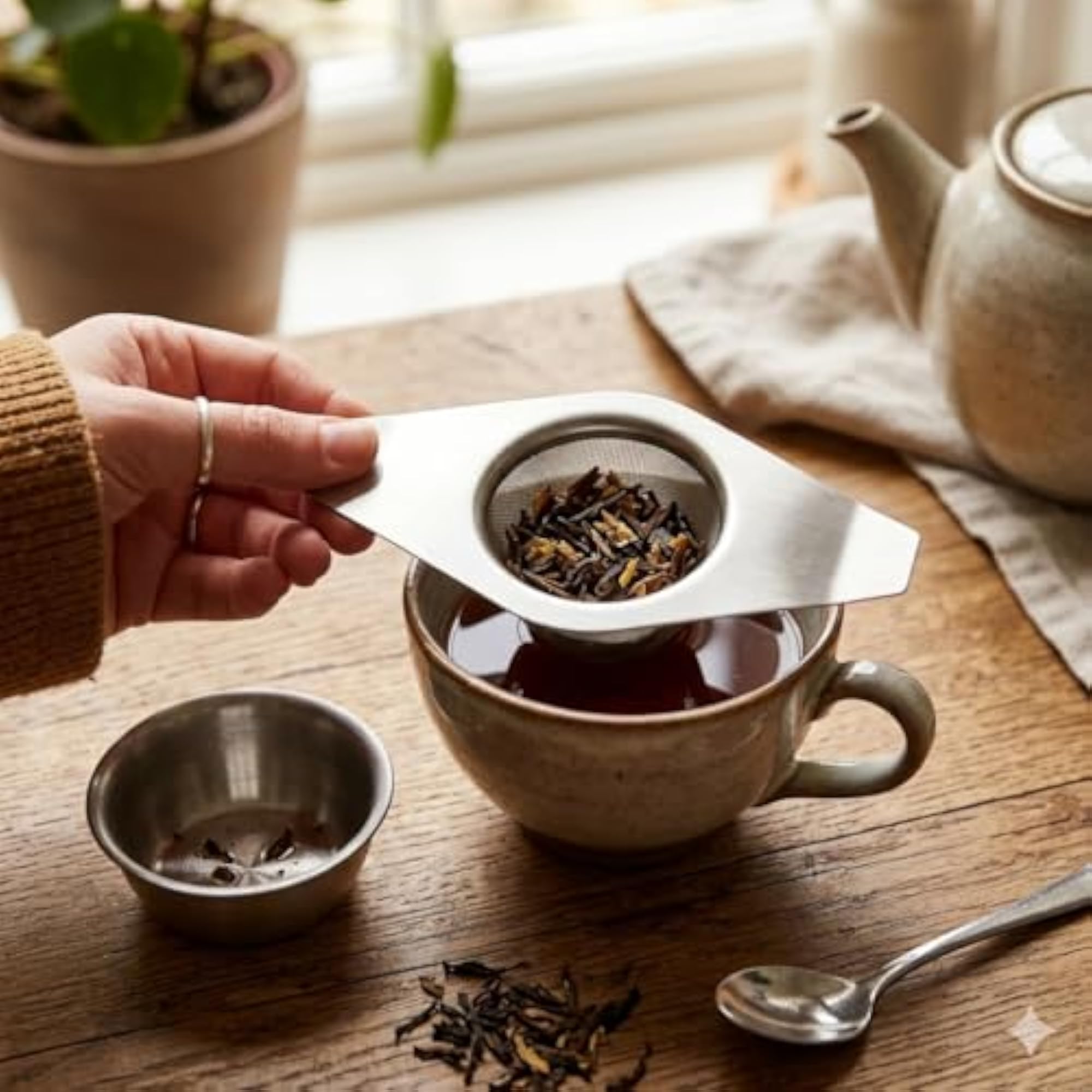Double Arm Stainless Steel Tea Strainers Set