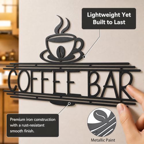 Image of Black Metal Coffee Bar Sign for Wall Coffee Signs for Coffee Station Coffee Wall Decor Coffee Accessories for Coffee Bar Metal Wall Art for Home Kitchen Coffee Bar Office (Elegant Large)