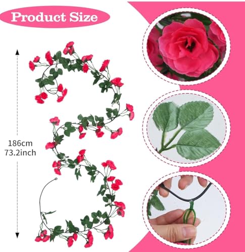 Image of VRB Dec 1 Pcs Artificial Flower Vine Garlands Hanging Artificial Flowers for Decoration Small Peony Roses Garland (6 ft Long) Flowers Silk Peony Roses for Diwali /Ganpati /Christmas. (White)