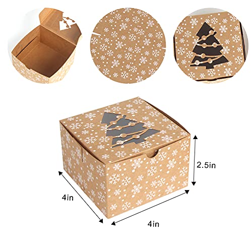 CCINEE Christmas Brown Cardboard Bakery Boxes, 24 Pack 4"x 4"x 2.5" Mini Cookie Boxes with Window Kraft Cake Box for Xmas Cupcakes Cookies Brownies Donuts Truffles Gift-Giving. - Thumbnail 3