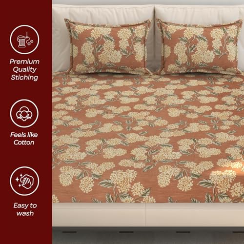 Image of SEJ by Nisha Gupta Bedsheet for Double Bed with Pillow Cover | 300 Tc Cotton Feel Microfibre Abstract Printed Soft Bed Sheet & Wrinkle Free | Perfect for Home Decor | Size 230 X 240 Cm Brown