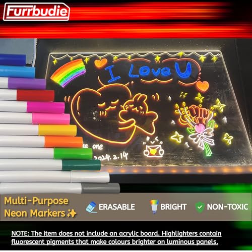 Furrbudie 12pcs Led Light Board Colours Pen, Replacement Neon Pens for Glow Art Pad Felt Tip Marker - Image 4