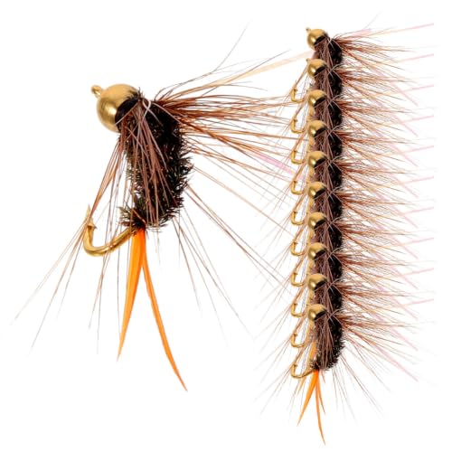 BESPORTBLE Set de 12 Señuelos de Mosca Tipo NINFA, Cebos Biónicos de Cobre para Trucha y Salmón, Anzuelos de Hundimiento para Agua Dulce o Salada