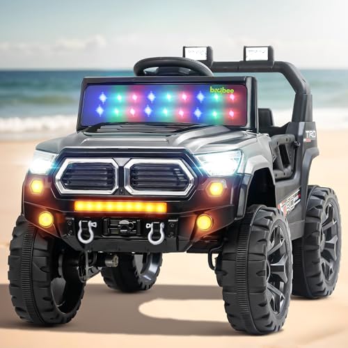 Image of Baybee Trojan Battery Operated Jeep for Kids with RGB Windshield Light, Bluetooth, USB & Music | Baby Big Ride on Battery Car| Electric Jeep Car for Kids to Drive for 2 to 6 Years Boys Girls (Grey)