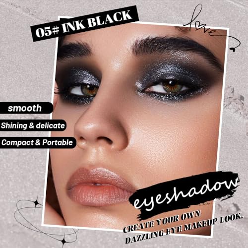 Image of WanTuoluo Sparkly Eyeshadow Palette for Women, Single Monochrome Eye Shadow Makeup, Shiny Pressed Cream Powder, Blendable Natural sombras para ojos, Holographic,Vegan,Travel (05-Glitter-Ink Black)