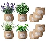 TineDew 10 Sets herb pots for Indoor Plants,5 inch Clear Plastic Plant Pots with Drainage and Saucer,herb planters with Vintage Decorative Burlap Flower-Pot Cover for Windowsill, Kitchen, Balcony