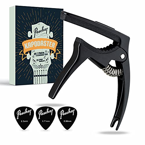 PASCHAR® Capodastre – Accessoire Guitare Pratique – Capo Guitar – 3 Médiators – Emballé dans une pochette en velours - Les Beatles, Paul McCartney, John Lennon, RIngo Starr, George Harrison PASCHAR® Capodastre - Accessoire Guitare Pratique - Capo Guitar - 3 Médiators - Emballé dans une pochette en velours