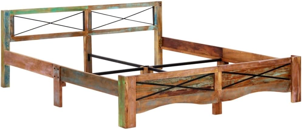 vidaXL Solid Reclaimed Wood Bed Frame in Multi-Color