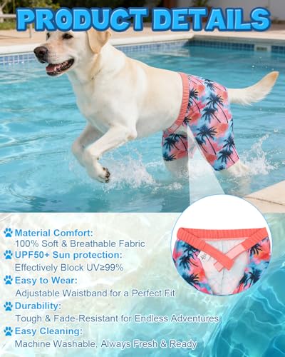 Image of CuteBone Dog Swim Trunks Swimsuit Durable & Comfortable - Quick-Dry, Adjustable Waistband Shorts, UV Protection Bikini- Perfect for Beach, Pool & Outdoor Fun, Dinos DST10S