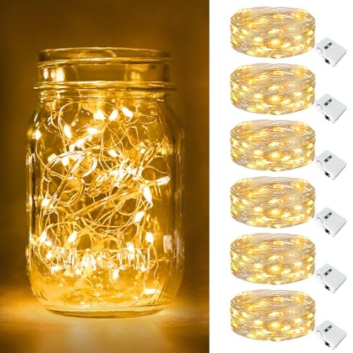 btfarm Lot de 6 Mini Guirlande LED à Pile, 2M 20LED 3 Modes Pile, IP65 Étanche Petite Guirlande Lumineuse Led Interieur Décoration pour Jardin, Chambre,...