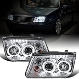 Ronnin - Fits 1999-2005 VW Jetta Bora Mk4 Upgraded Replacement Projector Headlights + Fog Lamps LED Dual Halo Rims Running Lights Assembly Pair | Chrome