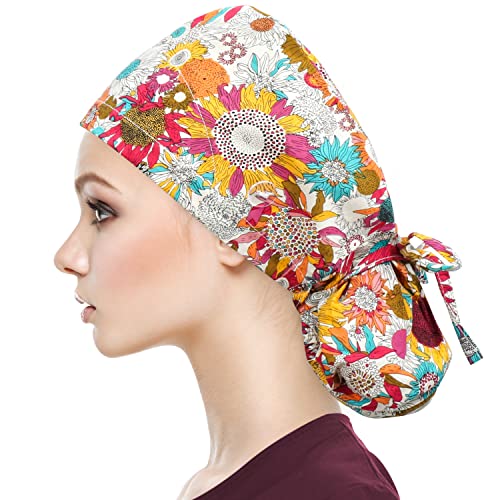 Image of QBA Adjustable Working Cap with Button, Satin-Lined Hat, Cotton Working Hat Sweatband, Elastic Tie Back Hats Unisex