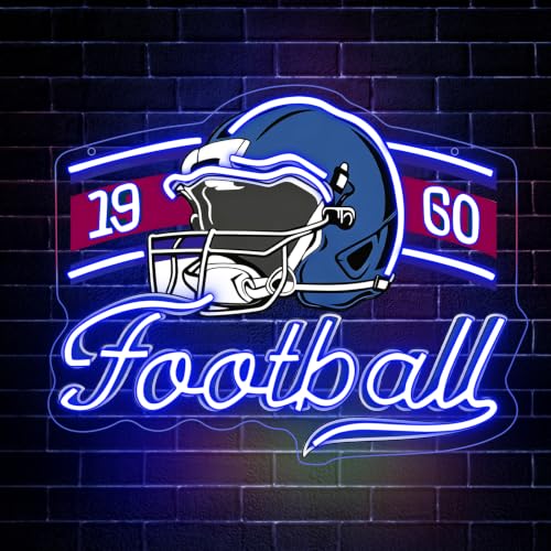Vintage Football Neon Sign, Blue Helmet LED Light for Man Cave and Home Bar