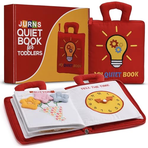 Jurns Quiet Book for Toddlers 1-3 Years Old - Montessori Travel Toys for Kids - Soft Cloth Children's Book - Quiet Toys for Boys and Girls - Sensory Toddler Activities - Kid's Gift Idea