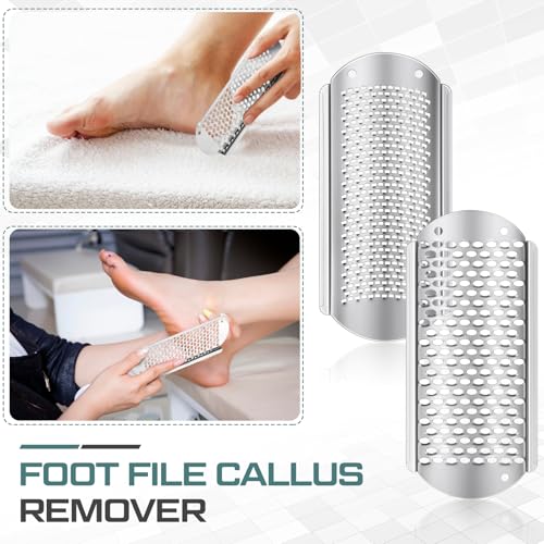 Image of Moxweyeni 12 Pack Silver Foot File Callus Remover Replacement Blades Metal Pedicure Rasp Hard Skin Remove Scrubber Stainless Steel 2 Designs Big /fine Hole for Detachable Foot Grater