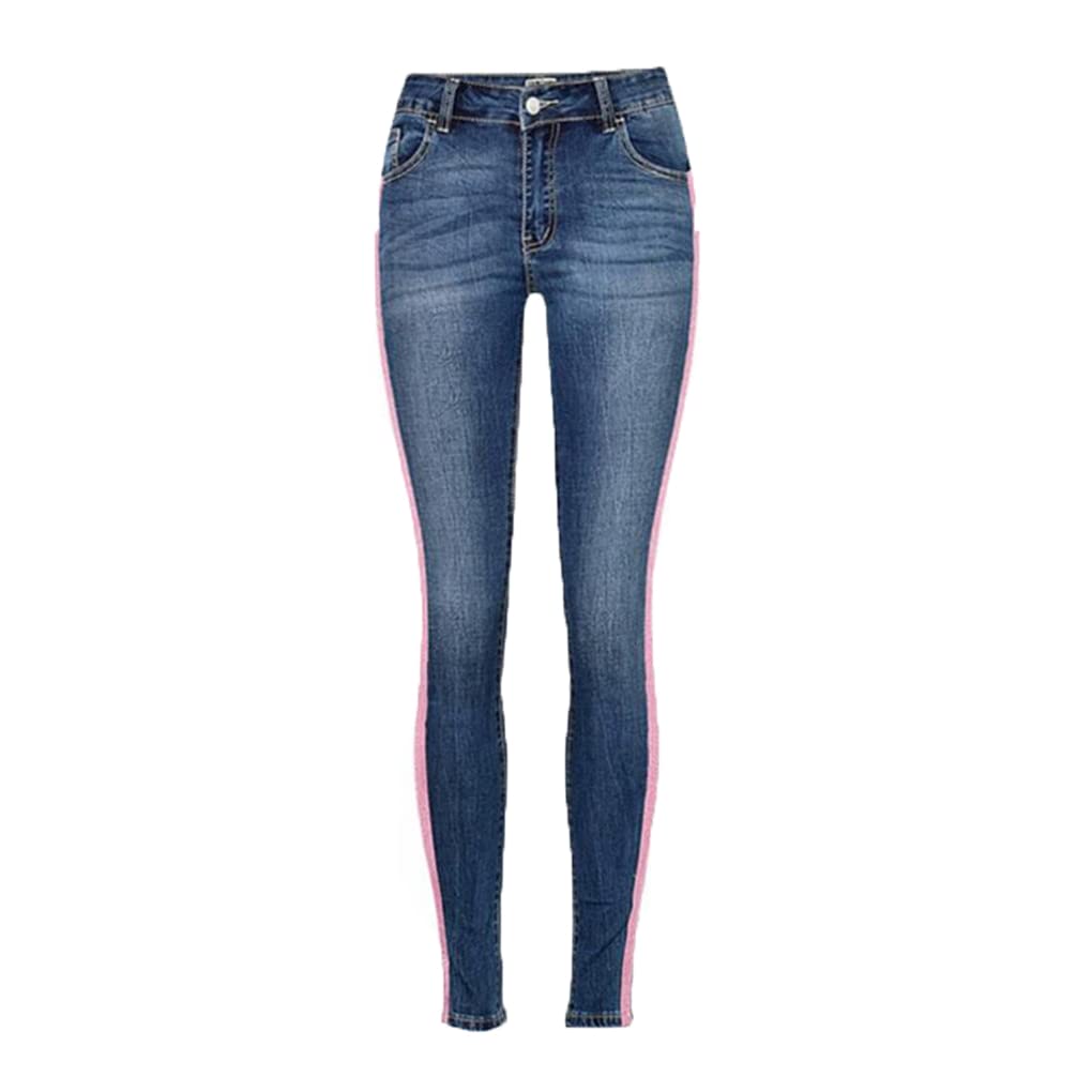 Dninmim Pantalones de lápiz elásticos con costuras azules y rosas para mujer, para primavera, otoño, ajustados, casuales, ajustados, azul, S