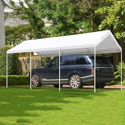 Gardesol Carport, 10’ X 20’ Heavy Duty Car Canopy with Powder-Coated Steel Frame, Easy to Assemble Portable Garage for Car, Boat, Party Tent with 180g PE Tarp for Wedding, Garden, 8 Legs, White
