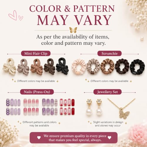 Image of Gift Hamper For Girl ,Sister, Girlfriend, Women, Wife | Rakshabandhan Gift For Sister | Birthday | Anniversary | Love Gifts | Pendant Necklace, Pearl Earrings, Stud Earrings Set, Hair Claw Clip, Mini Hair Clip, Scrunchie & Press On Nails |