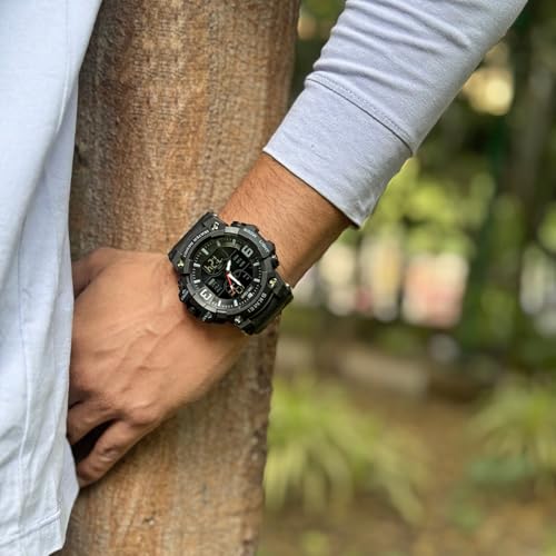 Image of Skmei Sports Watch for Men and Boys, Dual Time, Chronograph, Alarm and EL Light, 50m Waterproof, Bold Design- 2222