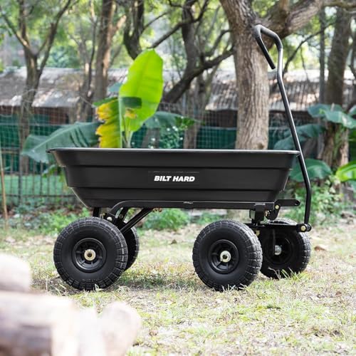 Image of BILT HARD Poly Garden Dump Cart 600 lbs with No Flat Tires, Quick Release, 4 Cu Ft Dump Wagon Heavy Duty for Yard, Outdoor