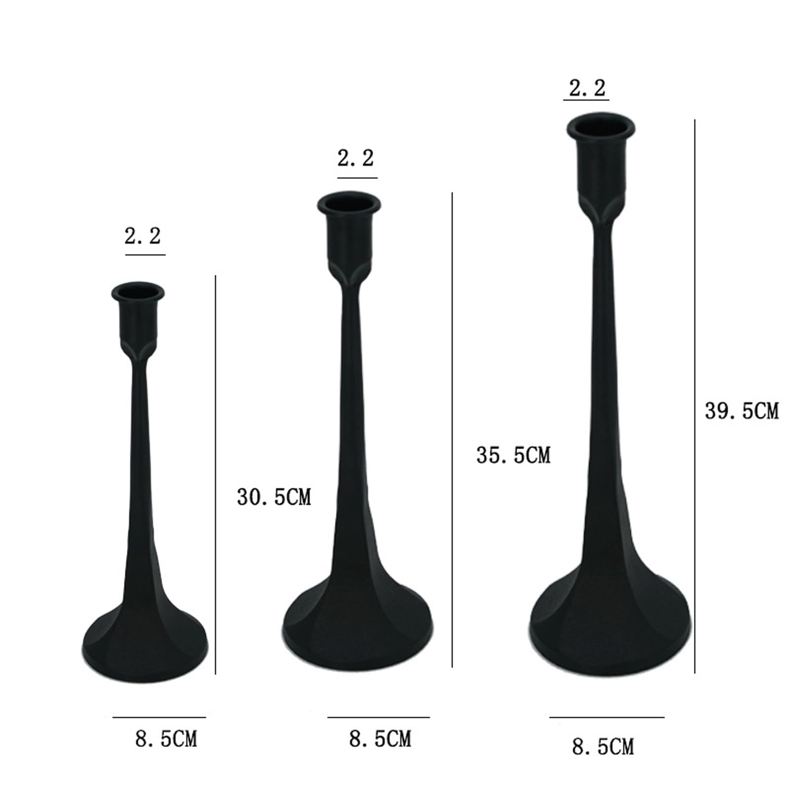 Candelabros de 30,5 cm, 35,5 cm y 39,5 cm, Juego de 3, Aptos para Velas de 2,2 cm, Ideales para Bodas, mesas de Comedor y decoración del hogar.