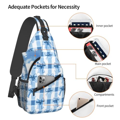 Image of SUPLUCHOM Sling Bag Blue Bows Check Hiking Daypack Crossbody Shoulder Backpack Travel Chest Pack for Men Women
