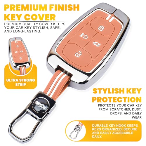 Image of Coll of Fest Premium Metal Silicone Brown Key Cover Compatible with Tata Nexon | Tata Harrier | Tata Safari | Tiago EV | Altroz | Tata Tigor | Punch | Tata EV 4 Button Key Glow in Dark