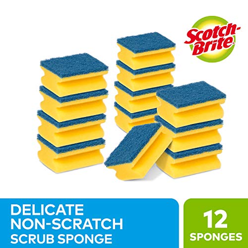 Image of Scotch-Brite Delicate Non-Scratch Sponge Scourer, 12 Pieces - Ideal Everyday Washing up Sponge, use on Non-Stick Cookware and Glass