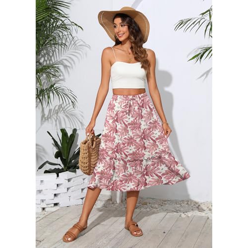 Image of Witsmile Summer Skirts for Women 2025 High Waisted Skirts for Women Vacation Wardrobe Essential(FP Pink Leaf,S)